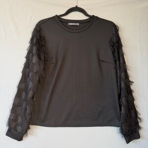 Suzy Shier Womens Whimsigoth Fringe Sleeve Top M Black Fairy Grunge Goth Witchy